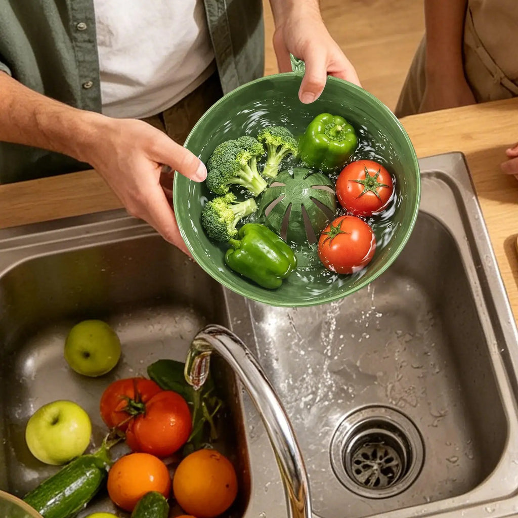 Self-Spinning Fruit Washing Bowl – Quick Drain Large Berry Bowl Fruit Washing Bowl Babs