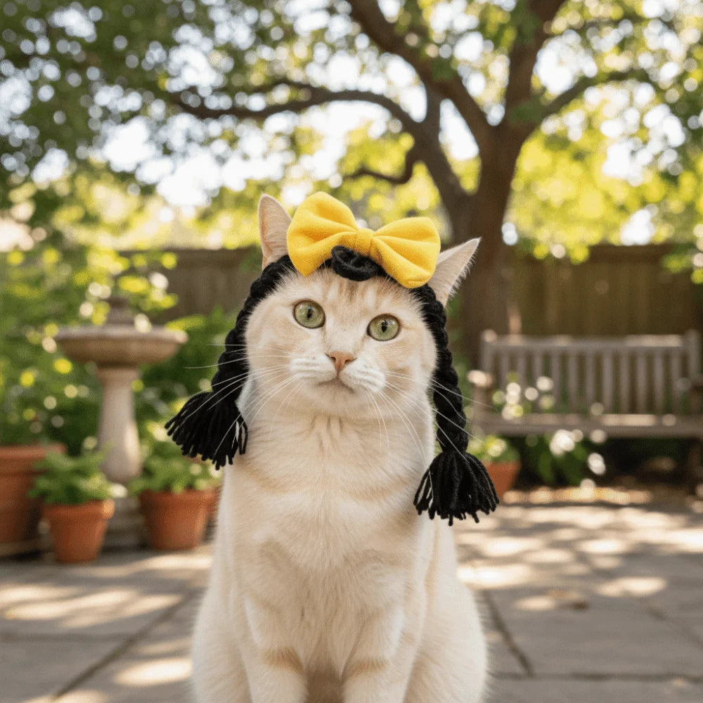 Cute Pet Wig Braid Bow Headgear Cat Cosplay Costume Pet Costume Headgear Babs