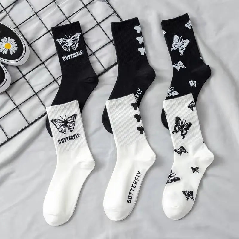 Butterfly Print Mid-Calf Crew Socks Women – Cotton Blend Women's Crew Socks Babs