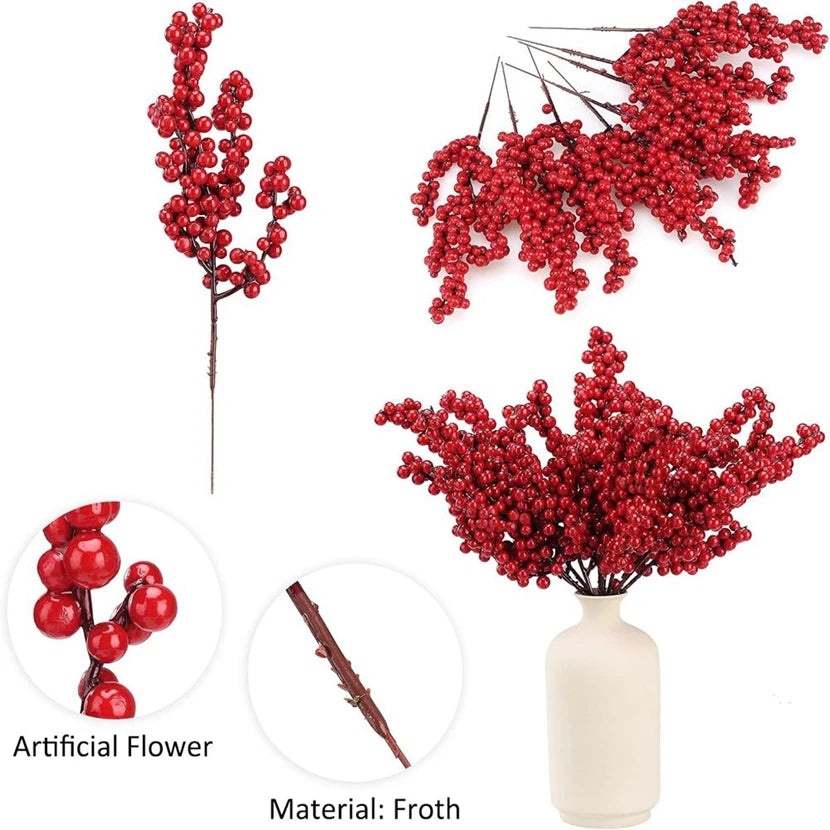 Artificial Holly Berry Branches 5/10 Pcs – Christmas & Party Decor Artificial Floral Picks Babs
