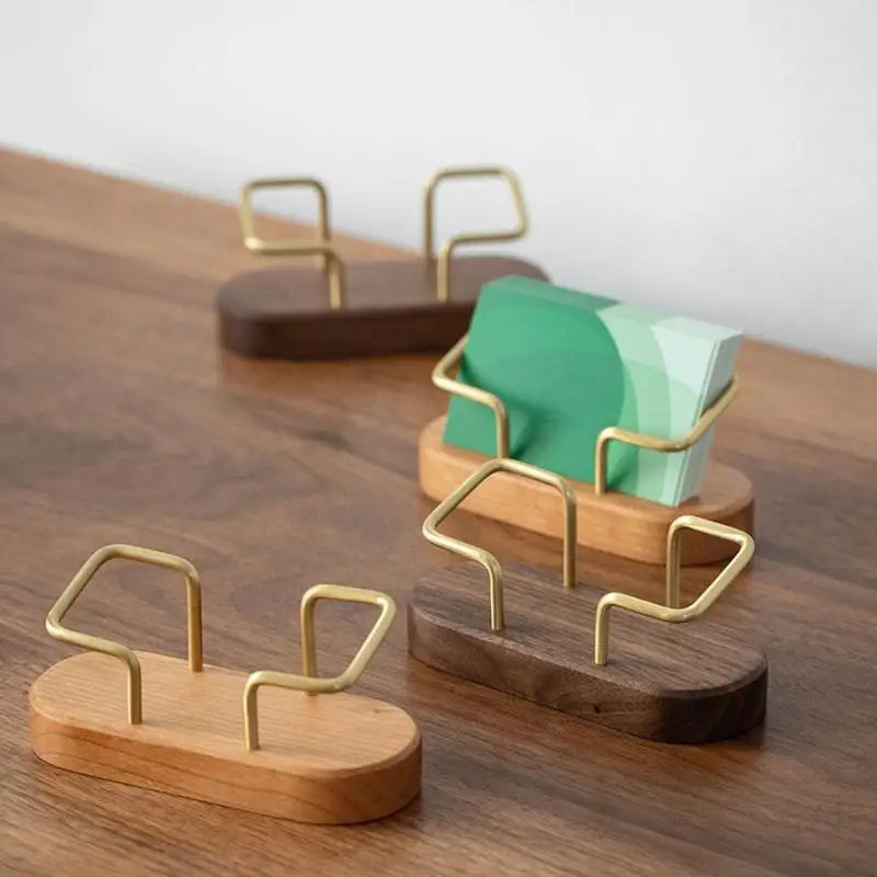 Solid Wood Oval Business Card Holder with Brass Stand Business Card Holder Babs