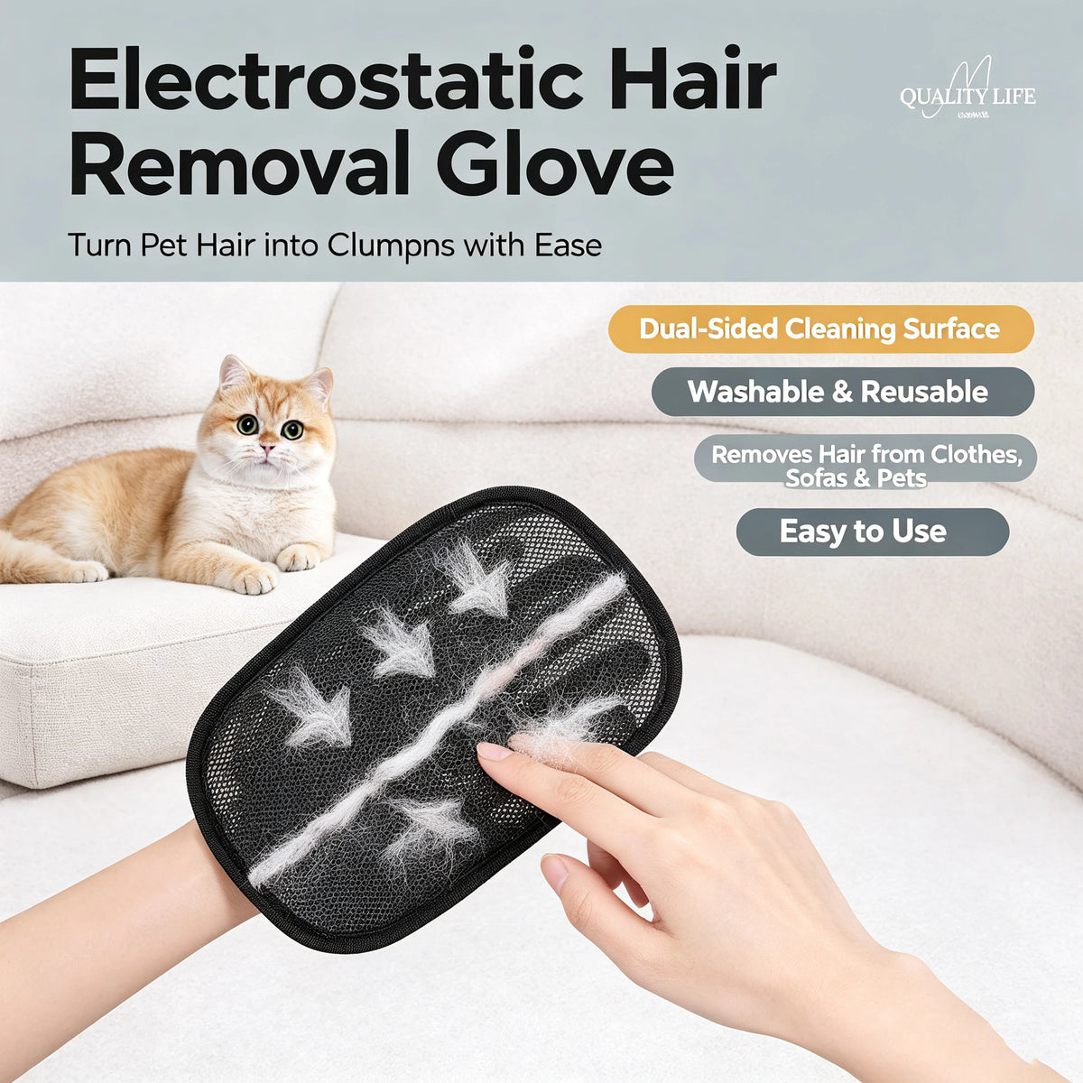 Double-Sided Pet Hair Removal Grooming Glove – Cats & Dogs Pet Grooming Glove Babs