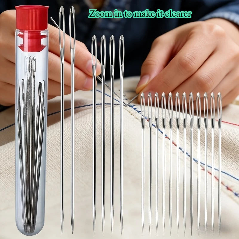 18-Piece Big Eye Sewing Needle Set – Large Hole Stainless Steel Sewing Needle Set Babs