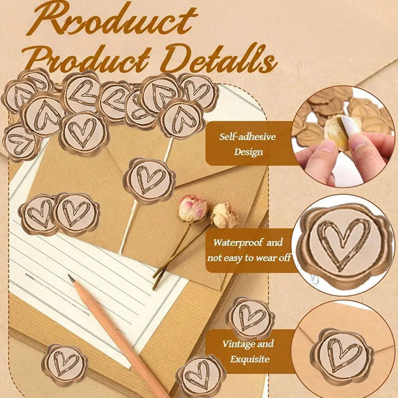 20pcs Heart Wax Seal Stickers – Wedding & Gift Envelope Decor Decorative Wax Seal Stickers Babs