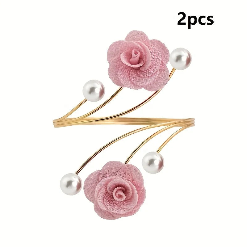 Rose Pattern Curtain Tiebacks with Adjustable Metal Buckles – 2pc Curtain Tiebacks Babs pink