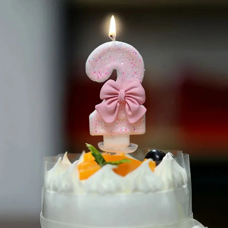 Pink Bow 3D Number Cake Candles – Birthday Party Decoration Number Cake Candles Babs