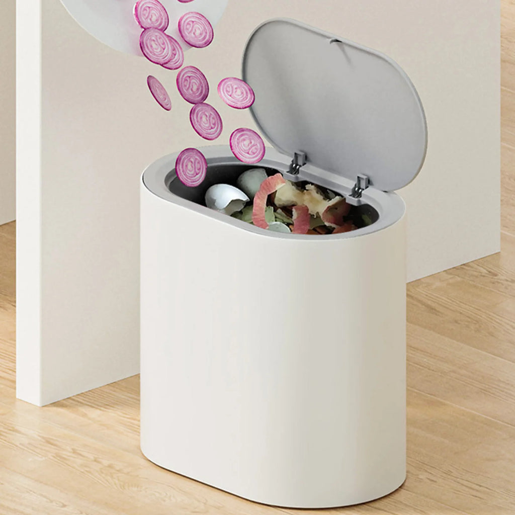 Press-Top Trash Can with Lid – Compact ABS Bathroom Bin Press-Top Trash Can Babs