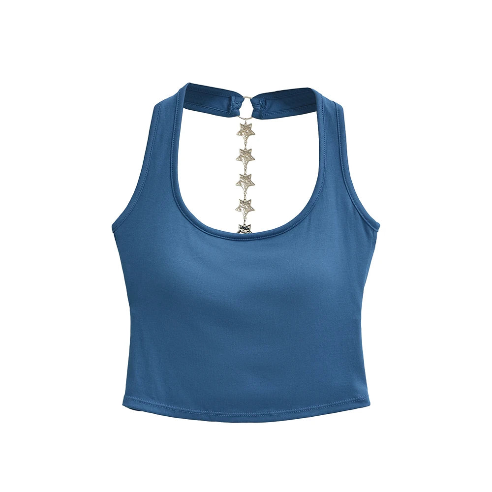 Women's Strapless Backless Star Chain Cutout Cami Top Y2K Cami Tank Top Babs Blue One Size