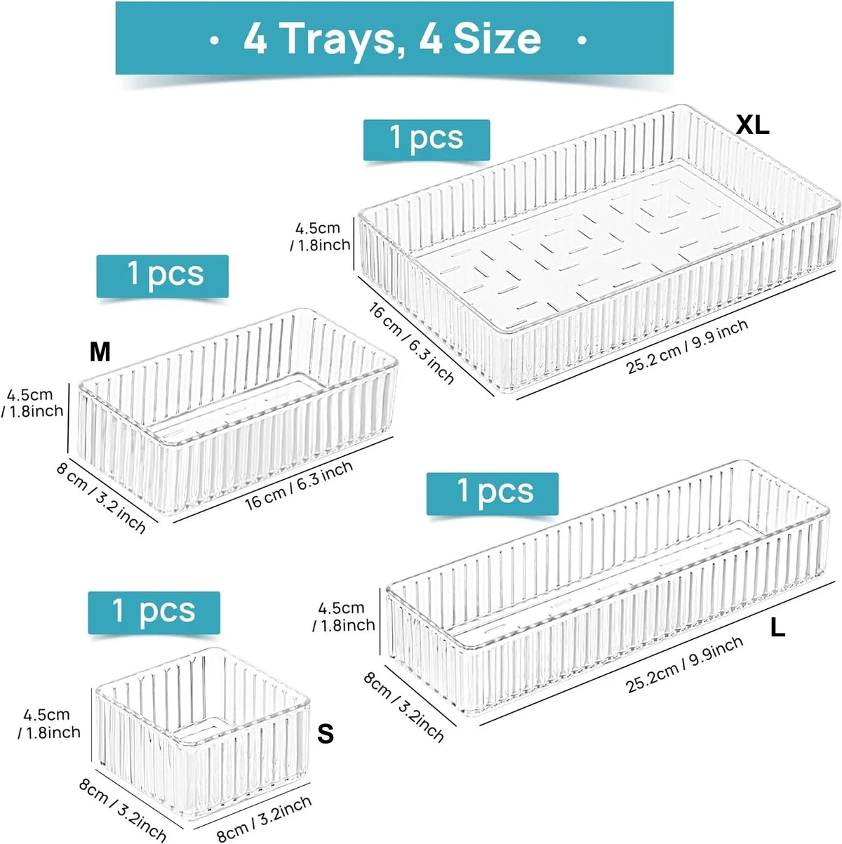 Stackable Clear Acrylic Drawer Organizer Trays – 4 Sizes Drawer Organizer Trays Babs 4PCS