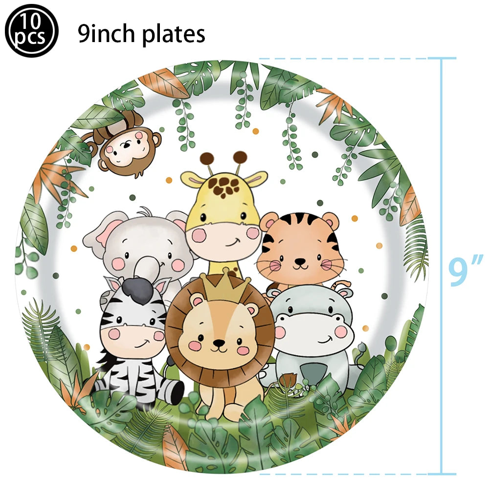 Jungle Safari Animal Party Supplies – Zoo Theme Birthday Decor Party Supplies Set Babs 9inch plate
