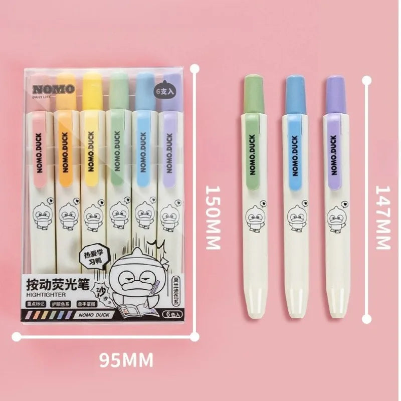 Retractable Highlighter Pens 6-Pack | Pastel Cartoon Colors Highlighter Pen Set Babs