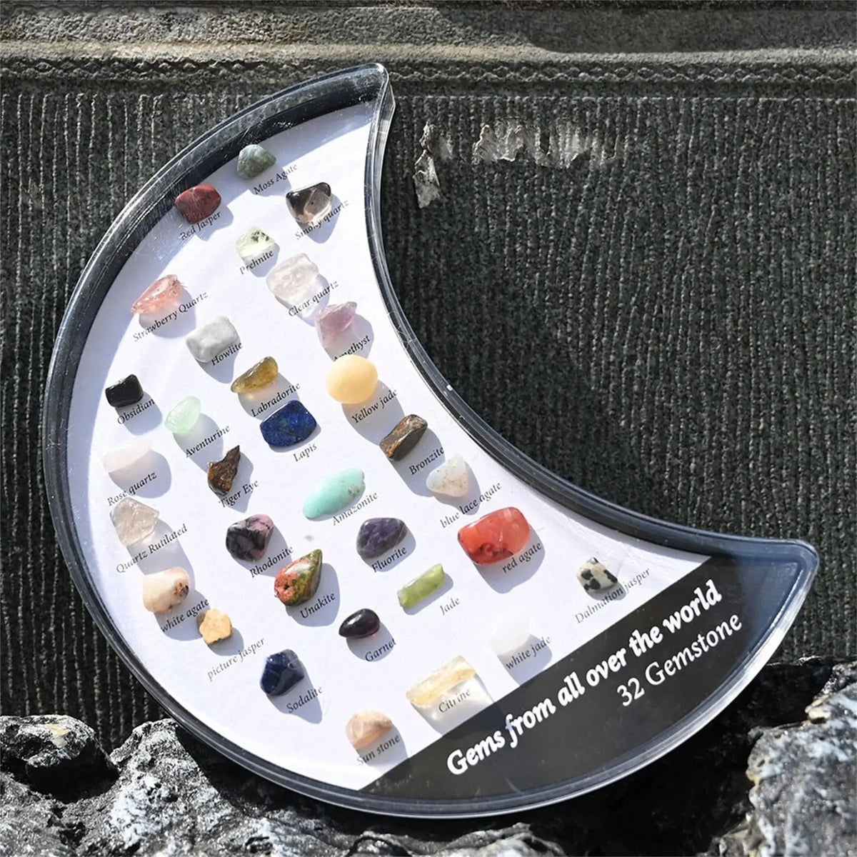 32-Piece Crystal Rock & Mineral Specimen Collection Display Box Crystal Specimen Set Babs