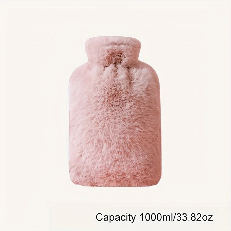 1L/2L PVC Plush Hot Water Bottle – Leak-Proof Bed Warmer Hot Water Bottle Babs pink-1000ml