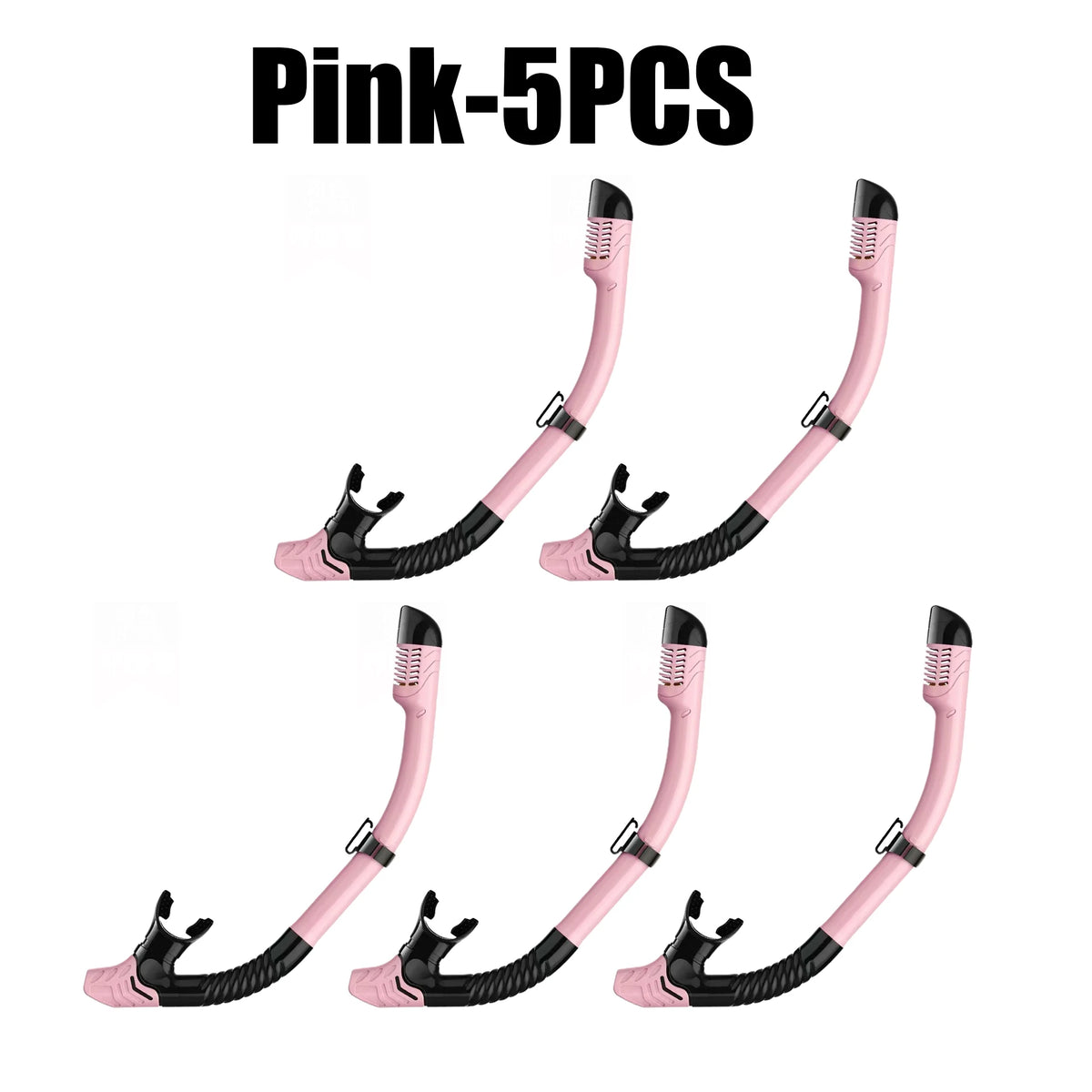 Full Dry Snorkel for Adults – Silicone Mouthpiece & Clip Dry Snorkel Babs Pink 5PCS
