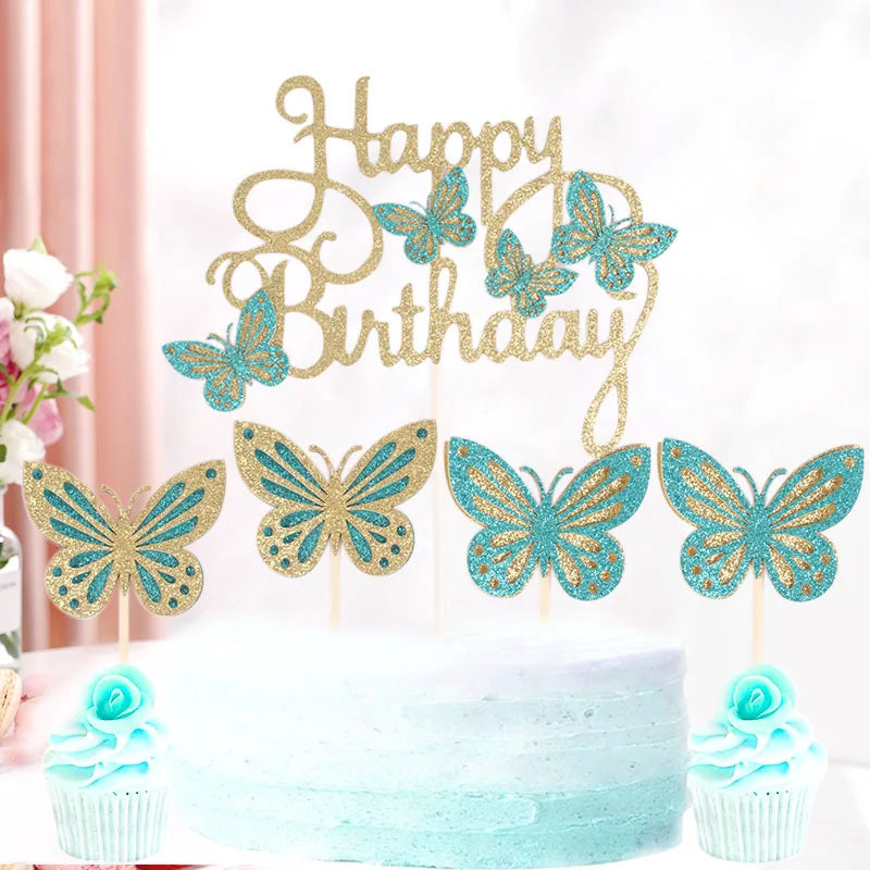 13Pcs Pink Butterfly Birthday Cake Topper Set for Girls Birthday Cake Topper Babs