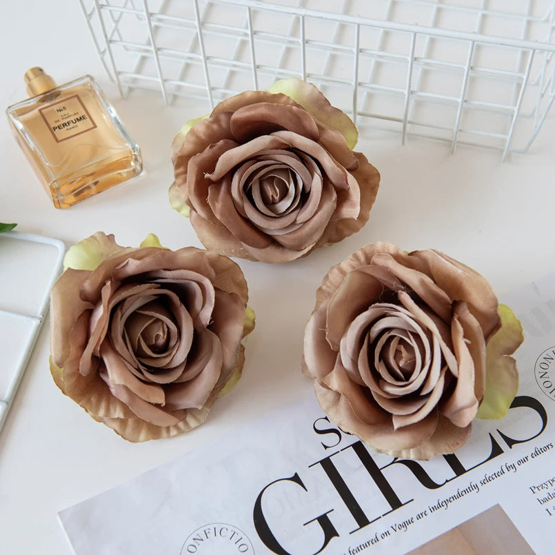 Silk Rose Artificial Flowers 10/20Pcs – Wedding & Home Decor Artificial Silk Flowers Babs Brown 20 Pieces