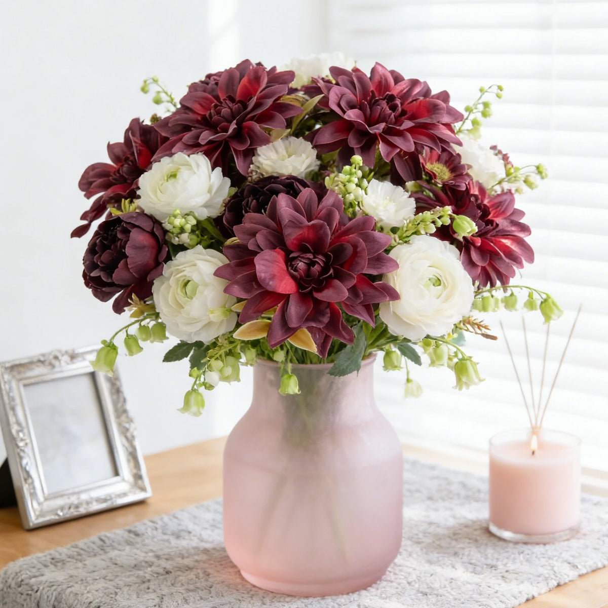 Silk Dahlia Rose Artificial Flowers – Wedding & Home Decor Artificial Flower Bouquet Babs