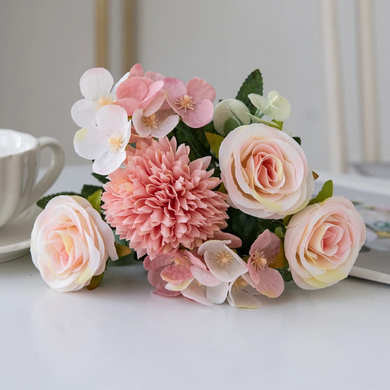 Silk Rose & Chrysanthemum Artificial Bouquet | Wedding Décor Artificial Flower Bouquet Babs Pink 1pc