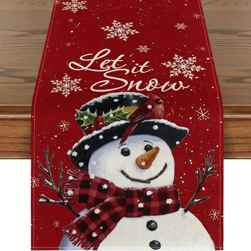 Linen Christmas Table Runner – Snowman & Xmas Tree, 72x13" Christmas Table Runner Babs 1 183x33cm