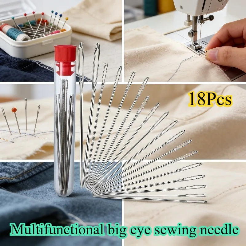 18-Piece Big Eye Sewing Needle Set – Large Hole Stainless Steel Sewing Needle Set Babs