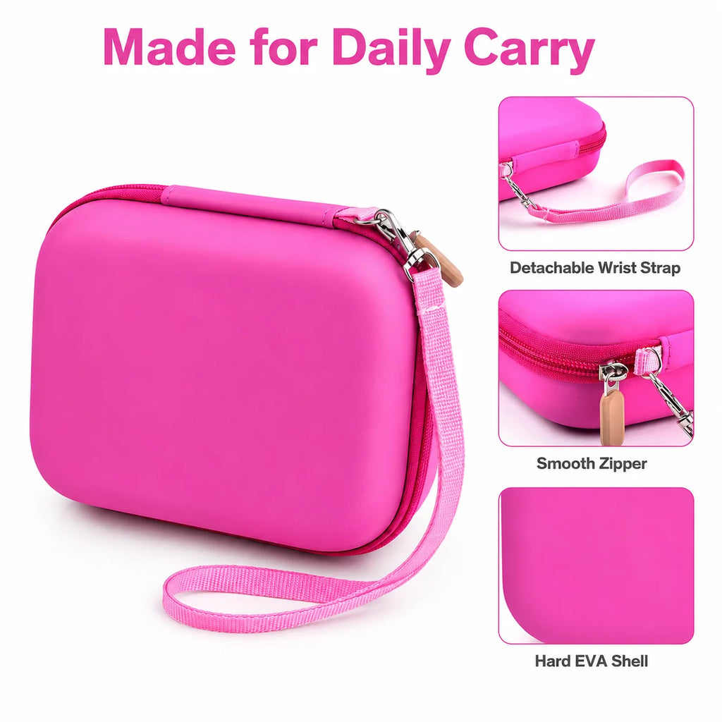 Pink Kids Camera Case – Hard EVA Storage Box with Mesh Pocket Kids Camera Case Babs