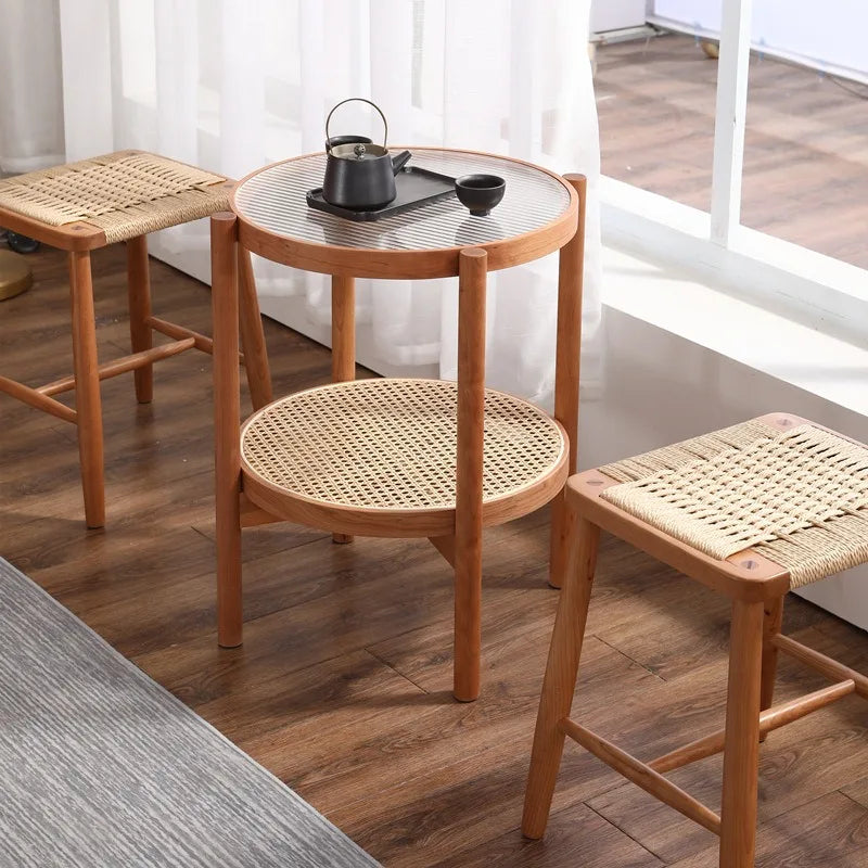 Handmade Cherry Wood Woven Stool – Modern Minimalist Furniture Woven Wood Stool Babs