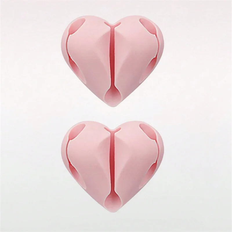 2pcs Heart-Shaped Cable Winder Organizer & USB Cable Clips Cable Winder Clips Babs Pink x 2pcs