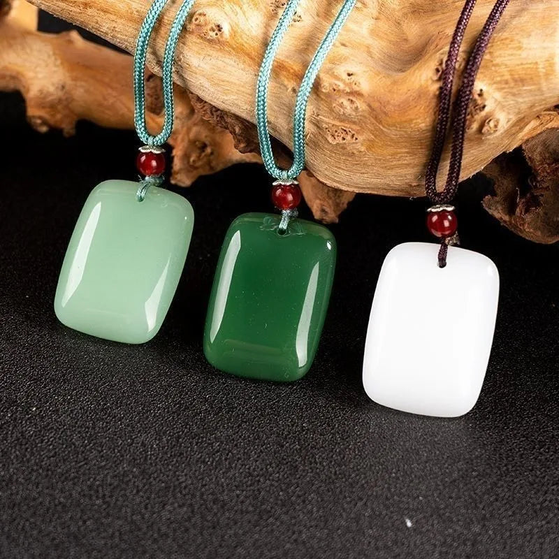 Jade Peace Pendant Necklace – Braided Cord & Red Bead Charm Pendant Necklace Babs