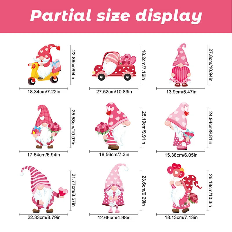 9-Sheet Valentine's Gnome & Heart Window Stickers Decals Window Stickers Babs