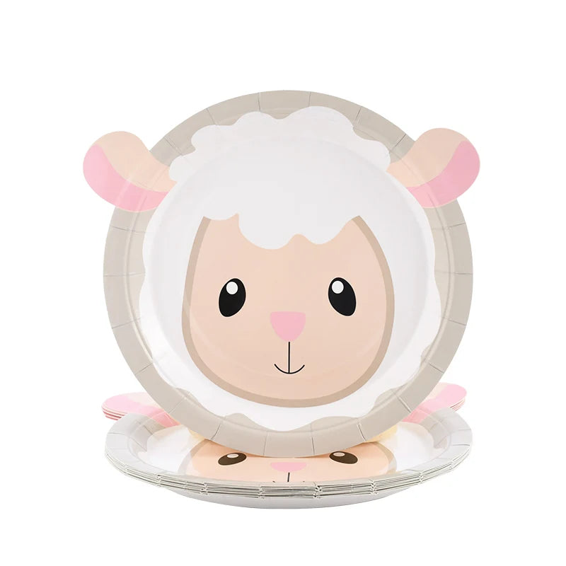 10pcs Farm Animal Shaped Disposable Paper Plates Kids Party Disposable Party Plates Babs Sheep