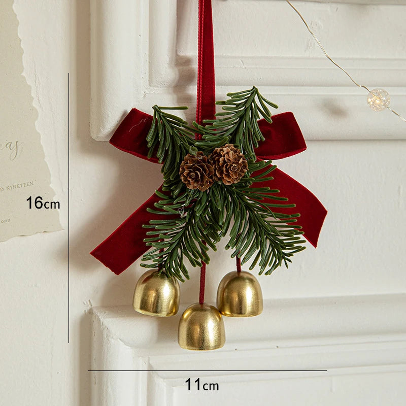 Christmas Jingle Bell Hanger – Velvet Bow & Pine Cone Décor Christmas Door Hanger Babs B