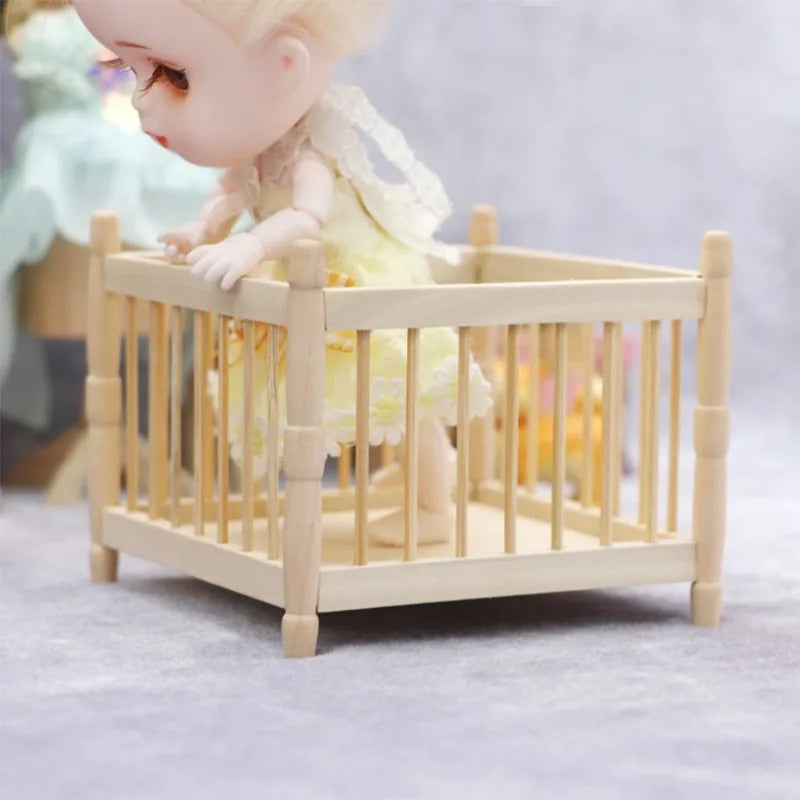 1:12 Scale Dollhouse Miniature Baby Bed – Wooden DIY Craft Dollhouse Miniature Furniture Babs