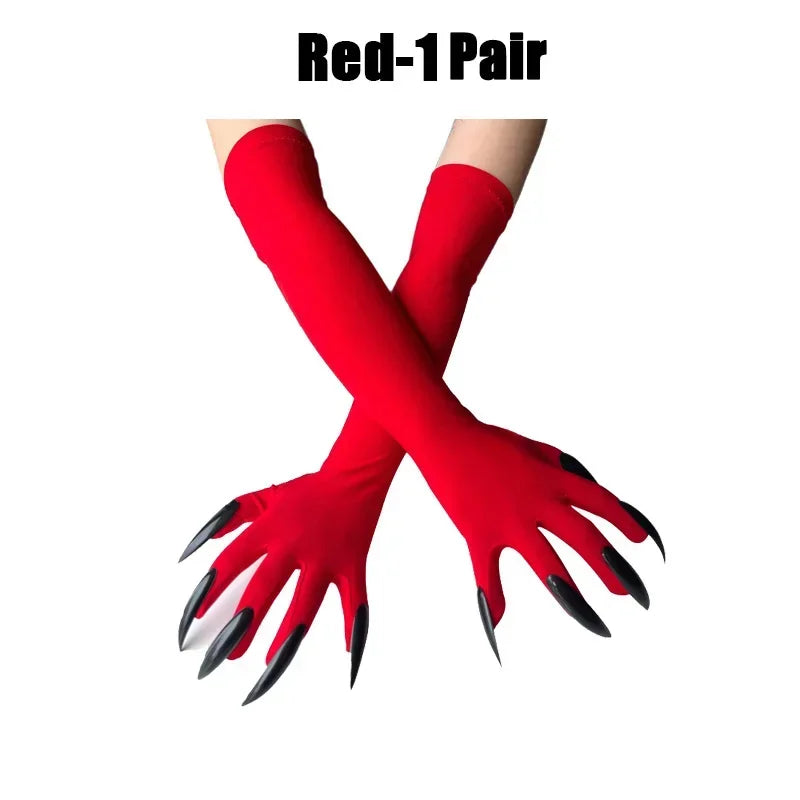 Scary Witch Claw Halloween Gloves – Long Nail Costume Mittens Halloween Costume Gloves Babs Red-1Pair One Size