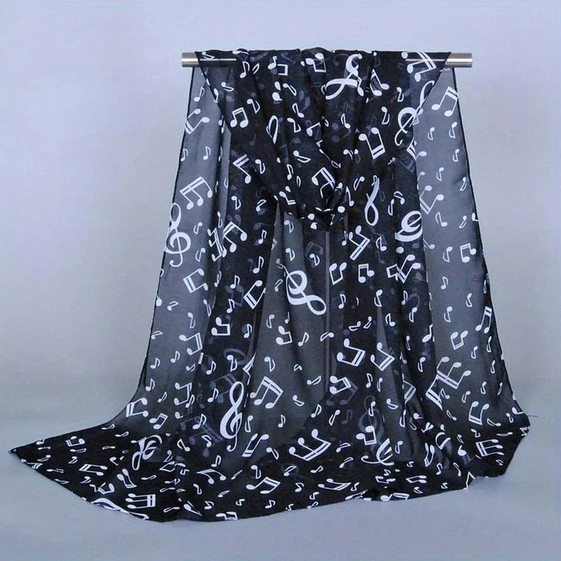 Women's Musical Note Chiffon Neck Scarf – Elastic & Lightweight Chiffon Neck Scarf Babs Black