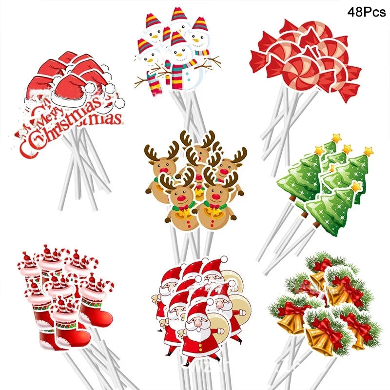 24/48Pcs Christmas Cupcake Toppers – Santa & Xmas Tree Picks Cupcake Toppers Babs 48pcs