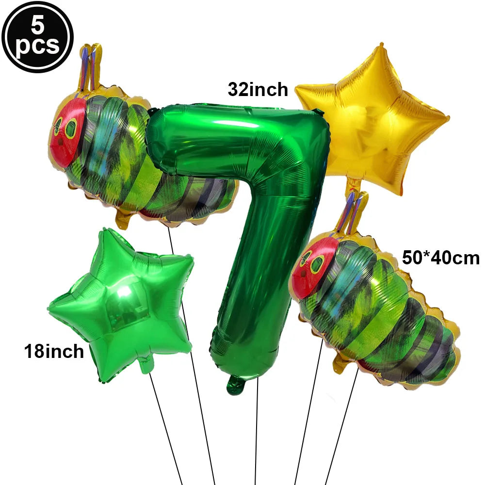 Cartoon Caterpillar Foil Balloon Set – 32" Number Balloons 1–9 Party Foil Balloons Babs ROSE RED As pictures show
