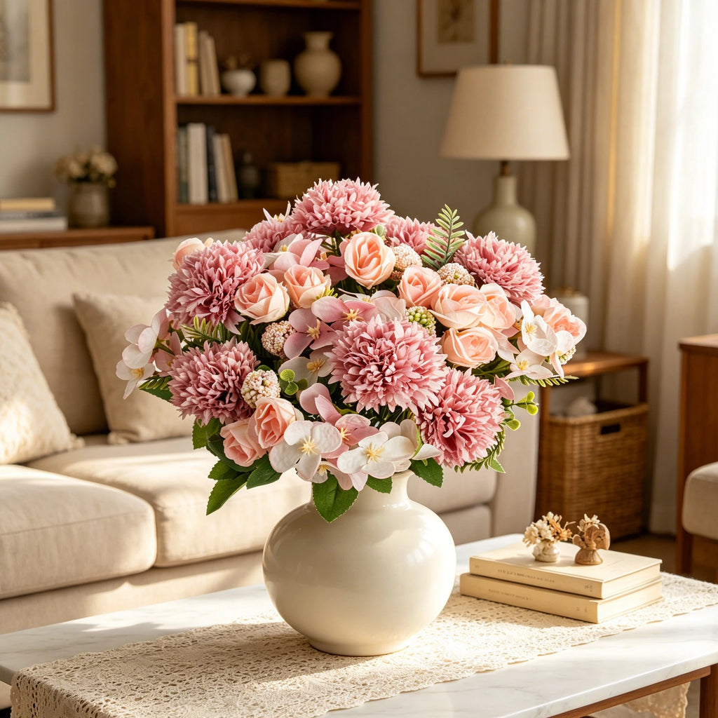 Artificial Silk Rose & Chrysanthemum Bouquet | Wedding & Home Décor Artificial Flower Bouquet Babs