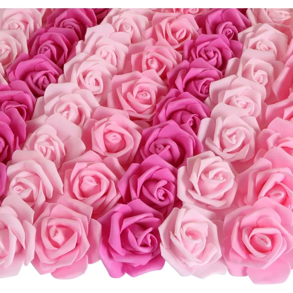 50pcs Artificial PE Rose Foam Flower Heads Bulk – Wedding Decor Artificial Flower Heads Babs Pink 50Pcs