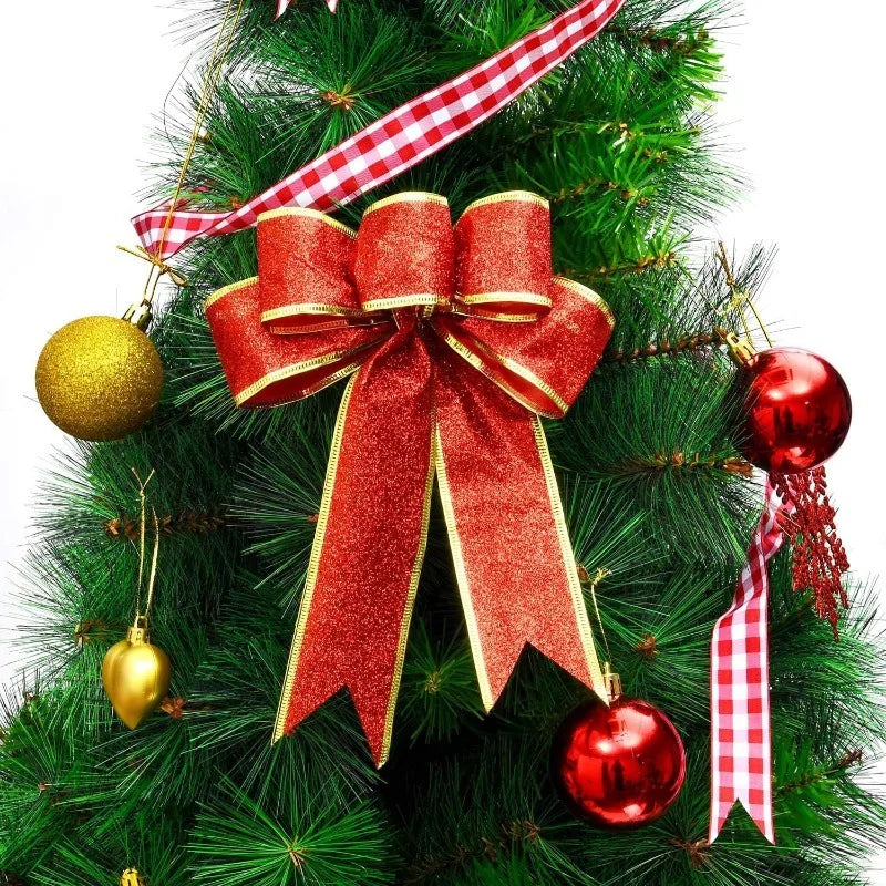 2Pcs 22cm Sparkling Christmas Bow Tree Hanging Ornaments Christmas Bow Ornaments Babs