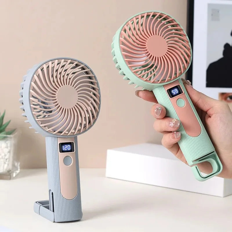 120-Speed Handheld Fan Digital Display USB-C Rechargeable 2-in-1 Handheld Portable Fan Babs