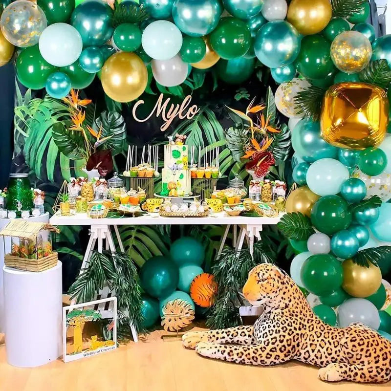 Jungle Animal Kids Birthday Balloon Chain Set – Green Forest Party Balloon Set Babs