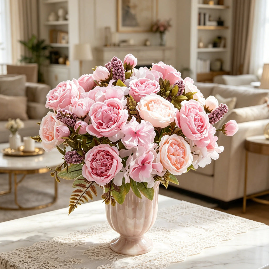 Silk Artificial Peony Hydrangea Bouquet – Wedding & Home Decor Artificial Flower Bouquet Babs