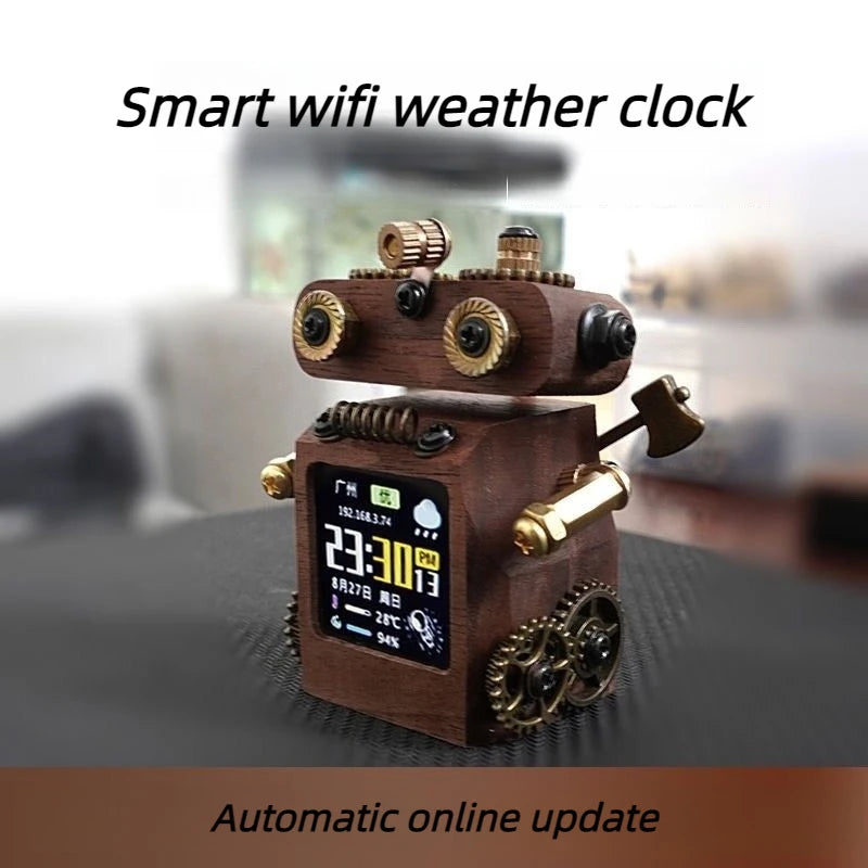WiFi Weather Desk Clock – Smart Robot Wooden Table Clock Smart Desk Clock Babs