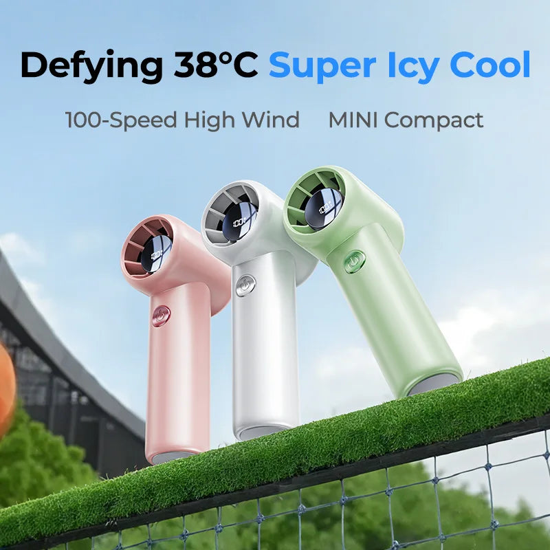 USB Rechargeable Mini Turbo Fan – Brushless Motor & Digital Display Portable Handheld Fan Babs