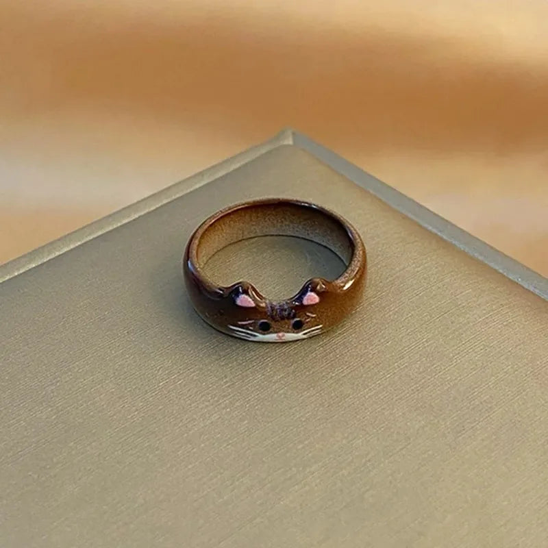 Cute Cartoon Cat Clay Ring – Versatile Animal Ring for Women Fashion Ring Babs