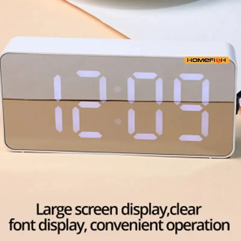 LED Mirror Desk Alarm Clock with USB Night Light & Snooze LED Alarm Clock Babs