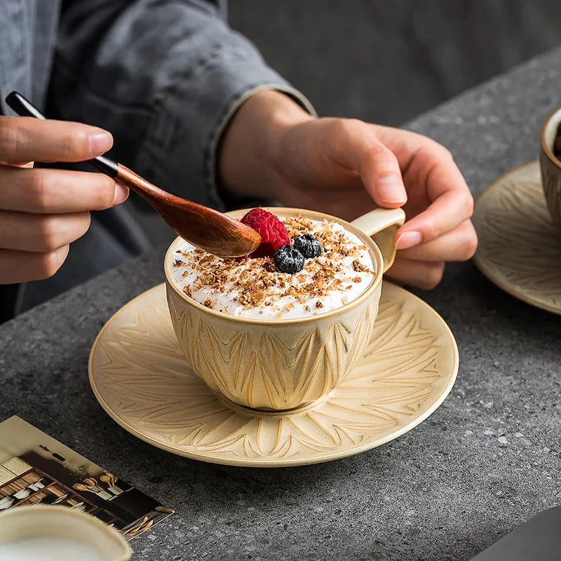 Triangular Ceramic Coffee Cup & Saucer Set – Vintage Style Coffee Cup & Saucer Babs