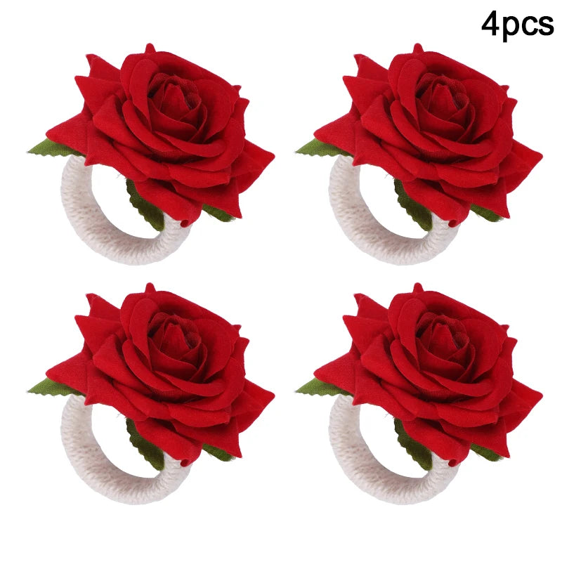 Red Rose Napkin Rings – Wedding & Party Table Decor (2/4/6 pcs) Napkin Rings Babs 4pcs red