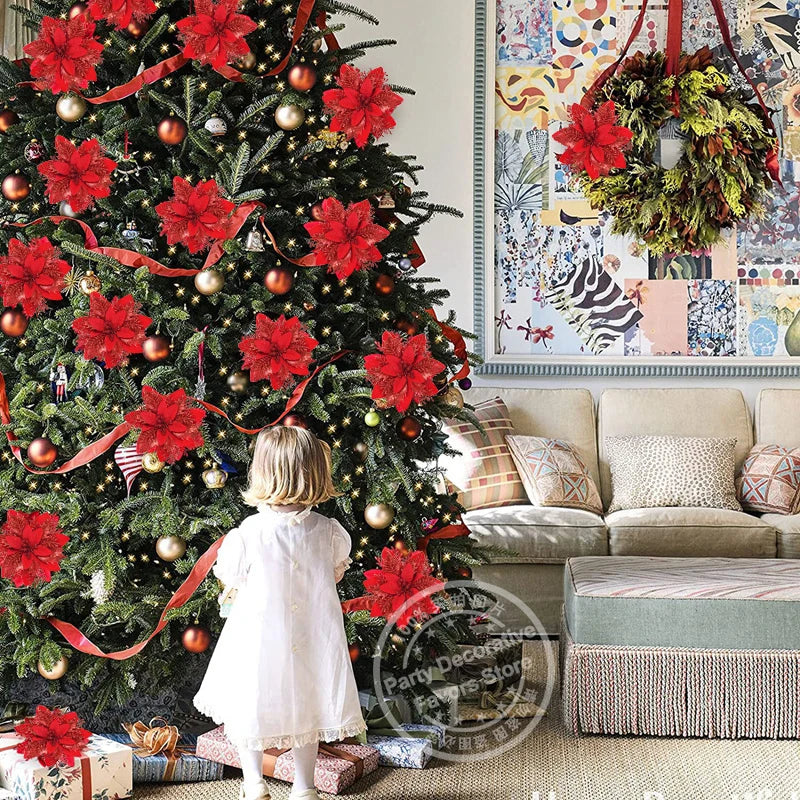 3pcs Glitter Artificial Christmas Flowers Berry Xmas Tree Decor Christmas Tree Ornament Babs