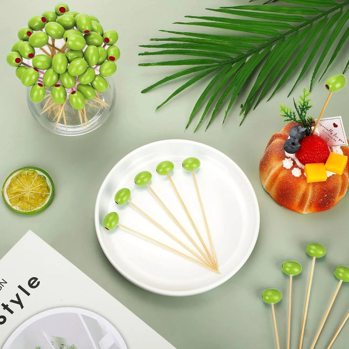 3D Olive Bamboo Cocktail Picks – Party & BBQ Toothpicks Cocktail Party Picks Babs